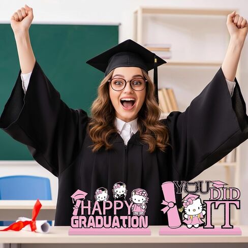 4Pcs Pink Graduation Decorations 2026 Wooden Table Centerpieces Congrats Grad Table Toppers Decor Class of 2026 Tiered Tray Decor for Graduation Party Decorations in Saudi Arabia