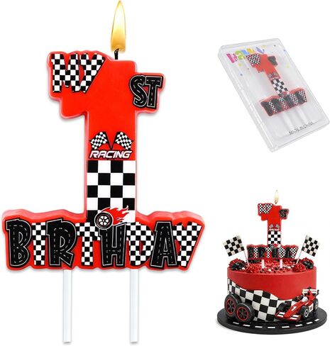 Red Race Car Number 1 Birthday Candle, 3.5×3.2" Checkered Flag Racing Themed 1st Cake Topper Candle for Fast One Party Decorations in Saudi Arabia