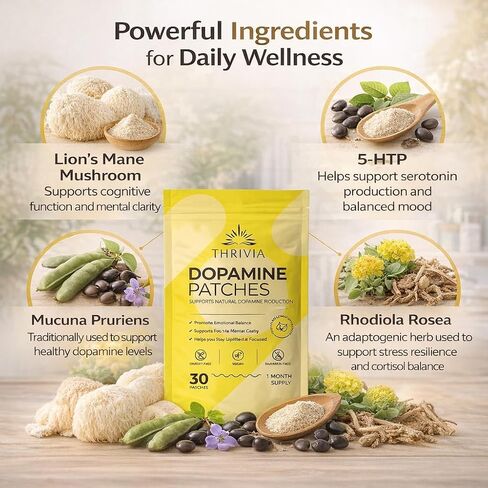 Dopamine Patches | Extra Strength Patches with Lions Mane, 5-HTP, Mucuna, Rhodiola, Damiana | Serotonin Mood Balance Patch for Women and Men (30 Count) in Saudi Arabia