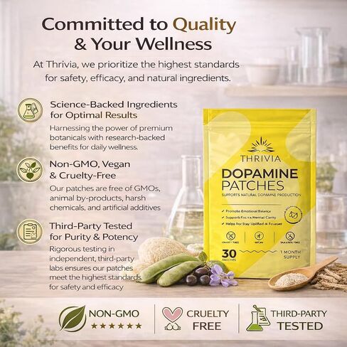 Dopamine Patches | Extra Strength Patches with Lions Mane, 5-HTP, Mucuna, Rhodiola, Damiana | Serotonin Mood Balance Patch for Women and Men (30 Count) in Saudi Arabia
