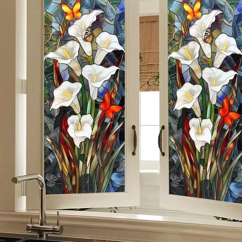HOMETITUTE 3D Vertical Window Cling Colorful Calla Lily Design 17.7 x 39.3 Inch Decorative Static Cling Privacy Film for Home Office Living Room Bedroom Seasonal Glass Clings for Privacy and Decor in Kuwait