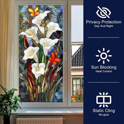 HOMETITUTE 3D Vertical Window Cling Colorful Calla Lily Design 17.7 x 39.3 Inch Decorative Static Cling Privacy Film for Home Office Living Room Bedroom Seasonal Glass Clings for Privacy and Decor in Kuwait