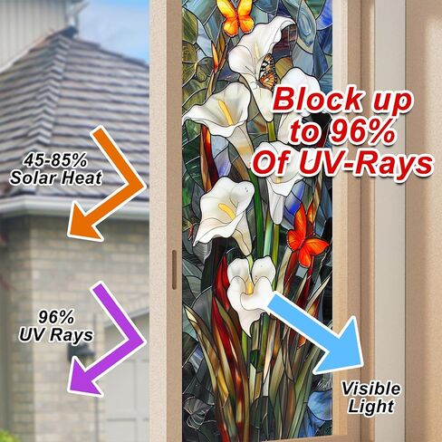 HOMETITUTE 3D Vertical Window Cling Colorful Calla Lily Design 17.7 x 39.3 Inch Decorative Static Cling Privacy Film for Home Office Living Room Bedroom Seasonal Glass Clings for Privacy and Decor in Kuwait