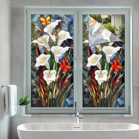 HOMETITUTE 3D Vertical Window Cling Colorful Calla Lily Design 17.7 x 39.3 Inch Decorative Static Cling Privacy Film for Home Office Living Room Bedroom Seasonal Glass Clings for Privacy and Decor in Kuwait