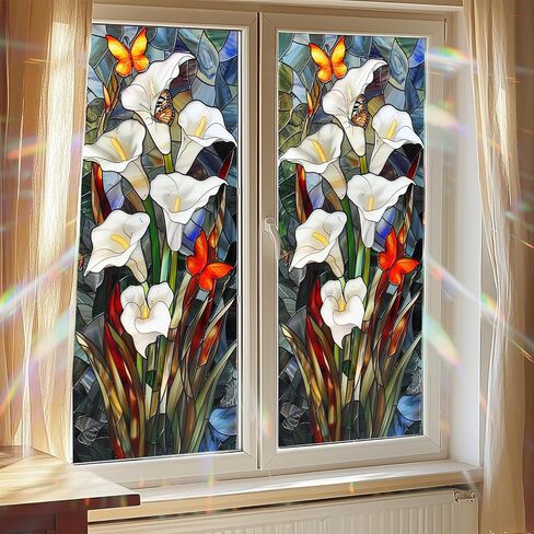 HOMETITUTE 3D Vertical Window Cling Colorful Calla Lily Design 17.7 x 39.3 Inch Decorative Static Cling Privacy Film for Home Office Living Room Bedroom Seasonal Glass Clings for Privacy and Decor in Kuwait