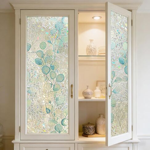 LaCheery 17.5"x157.5" Stained Glass Window Film Blue Green Leaf Window Privacy Film Decorative Rainbow Static Cling Privacy Films Non-Adhesive Heat Control UV Blocking Films for Kitchen Glass Windows in Saudi Arabia