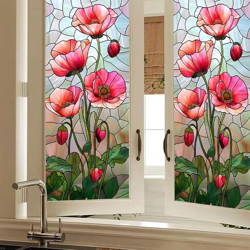 HOMETITUTE 3D Vertical Window Cling Colorful Calla Lily Design 17.7 x 39.3 Inch Decorative Static Cling Privacy Film for Home Office Living Room Bedroom Seasonal Glass Clings for Privacy and Decor in Kuwait