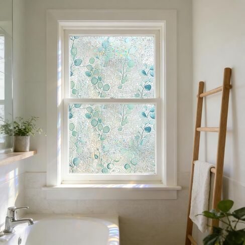 LaCheery 17.5"x157.5" Stained Glass Window Film Blue Green Leaf Window Privacy Film Decorative Rainbow Static Cling Privacy Films Non-Adhesive Heat Control UV Blocking Films for Kitchen Glass Windows in Saudi Arabia