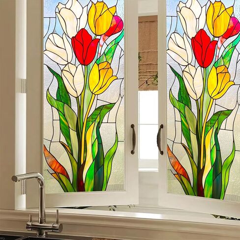 HOMETITUTE 3D Vertical Window Cling Colorful Calla Lily Design 17.7 x 39.3 Inch Decorative Static Cling Privacy Film for Home Office Living Room Bedroom Seasonal Glass Clings for Privacy and Decor in Kuwait