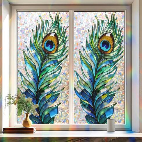 Static Cling Frosted Window Film, Reflects Colorful Light in Sunlight, White Magnolia Floral Stained Glass Design, No Glue, 17.5 x 39.4 Inch for Bathroom, Kitchen, Living Room in Saudi Arabia