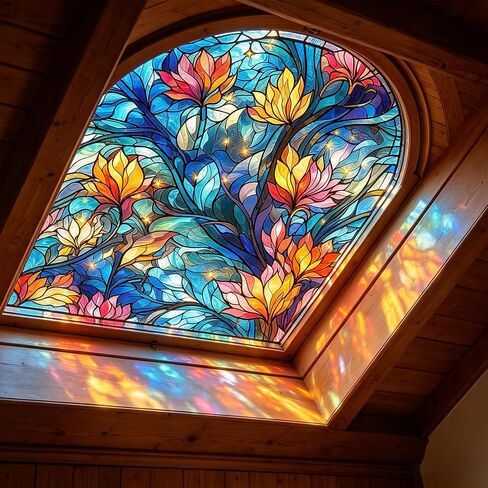 LaCheery 17.5"x157.5" Privacy Window Film Stained Glass Decorative Window Film for Glass Blue Floral Cling Privacy Films Renter Friendly Removable Windows Stickers for Bathroom No Glue Vinyl Anti UV in Saudi Arabia