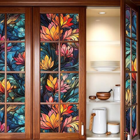 LaCheery 17.5"x157.5" Privacy Window Film Stained Glass Decorative Window Film for Glass Blue Floral Cling Privacy Films Renter Friendly Removable Windows Stickers for Bathroom No Glue Vinyl Anti UV in Saudi Arabia