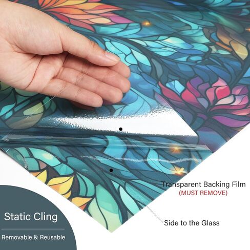 LaCheery 17.5"x157.5" Privacy Window Film Stained Glass Decorative Window Film for Glass Blue Floral Cling Privacy Films Renter Friendly Removable Windows Stickers for Bathroom No Glue Vinyl Anti UV in Saudi Arabia
