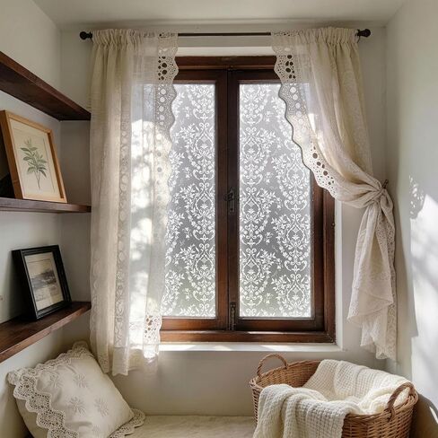 Frosted Damask Window Privacy Film, 78.5" L x 17.5" W, Decorative Non-Adhesive Static Cling, Heat Control & UV Blocking, Anti-Glare Sticker for Home Office Bathroom in Kuwait