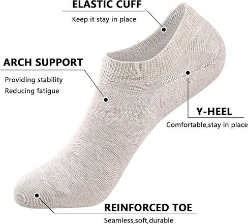 Women‘s No Show Socks,98% Cotton,Non Slip Silicone Grippers,Low Cut Arch Support Flat Boat Line Casual Athletic Socks 6 Pack Size 5-8 in Saudi Arabia