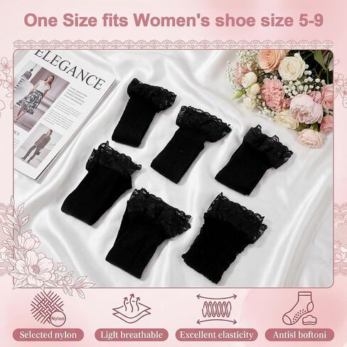 6 Pairs Black Lace Socks for Women Ultra Thin Mesh Sheer Lace Dress Sock, Black Mesh Fishnet Crew Socks Transparent Fishnet Sock for Women Girls in Saudi Arabia