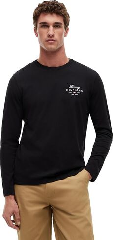 Tommy Hilfiger Men's Long Sleeve Cotton Crewneck Graphic T-Shirts with Stacked Logo in Kuwait