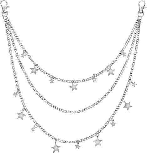 Tucnoeu Star Chain for Jeans, Pocket Chain Goth Punk Chains Belt, Jean Belts for Men Women Layered Chunky Hip Hop Pants Punk Jean Wallet Chains Goth Accessories in Kuwait