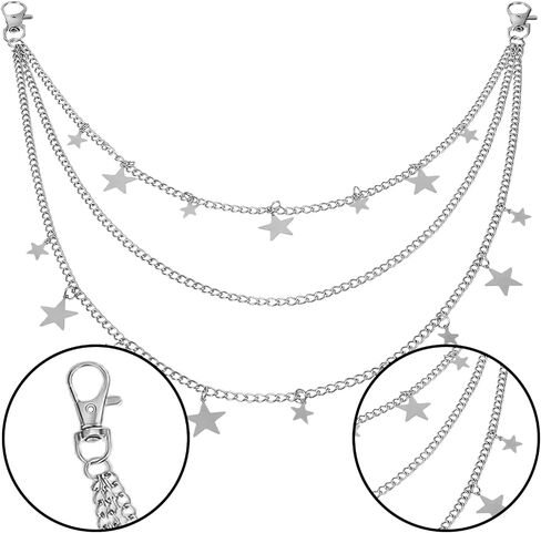 Tucnoeu Star Chain for Jeans, Pocket Chain Goth Punk Chains Belt, Jean Belts for Men Women Layered Chunky Hip Hop Pants Punk Jean Wallet Chains Goth Accessories in Kuwait