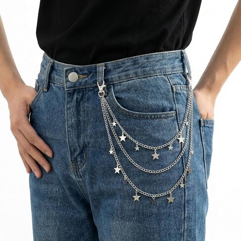 Tucnoeu Star Chain for Jeans, Pocket Chain Goth Punk Chains Belt, Jean Belts for Men Women Layered Chunky Hip Hop Pants Punk Jean Wallet Chains Goth Accessories in Kuwait