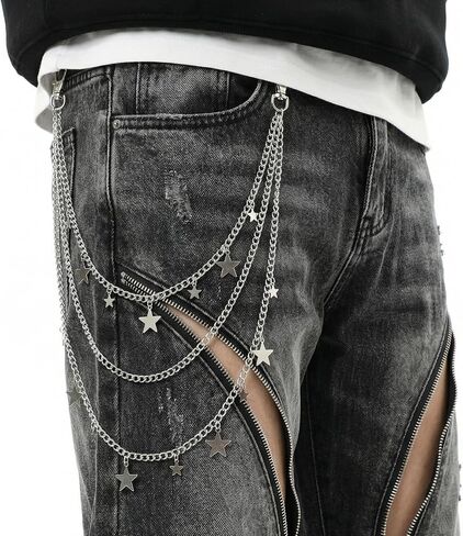 Tucnoeu Star Chain for Jeans, Pocket Chain Goth Punk Chains Belt, Jean Belts for Men Women Layered Chunky Hip Hop Pants Punk Jean Wallet Chains Goth Accessories in Kuwait