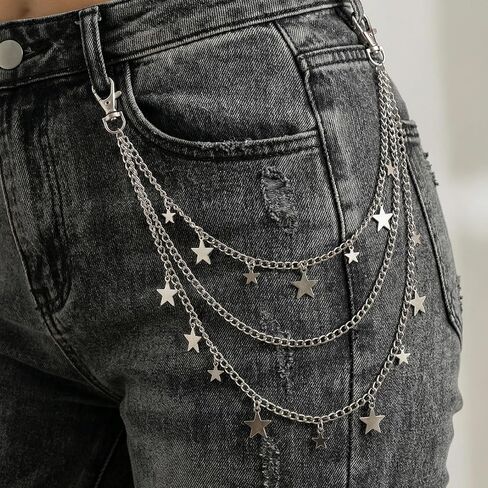 Tucnoeu Star Chain for Jeans, Pocket Chain Goth Punk Chains Belt, Jean Belts for Men Women Layered Chunky Hip Hop Pants Punk Jean Wallet Chains Goth Accessories in Kuwait