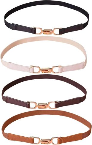 4 PCS Women Stretchy Waist Belt,Elastic Thin Waist Belt with Gold Buckle,Womens Belts for Dress,Shirts,Jeans,Pants in Kuwait