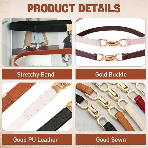 4 PCS Women Stretchy Waist Belt,Elastic Thin Waist Belt with Gold Buckle,Womens Belts for Dress,Shirts,Jeans,Pants in Kuwait