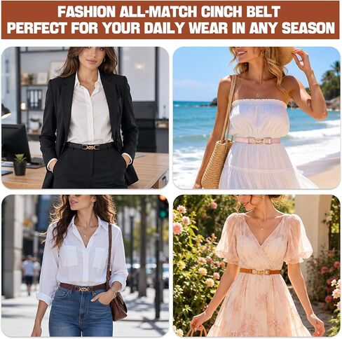 4 PCS Women Stretchy Waist Belt,Elastic Thin Waist Belt with Gold Buckle,Womens Belts for Dress,Shirts,Jeans,Pants in Kuwait
