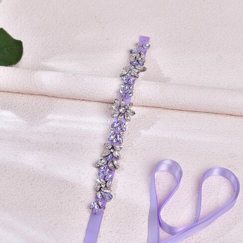 Purple Rhinestone Belt for Women, Bridal Wedding Sash with Crystal Flower, Sparkly Formal Dress Belt for Prom Evening Gown Bridesmaid, Adjustable Ribbon Waist Belt for in Saudi Arabia