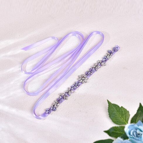 Purple Rhinestone Belt for Women, Bridal Wedding Sash with Crystal Flower, Sparkly Formal Dress Belt for Prom Evening Gown Bridesmaid, Adjustable Ribbon Waist Belt for in Saudi Arabia