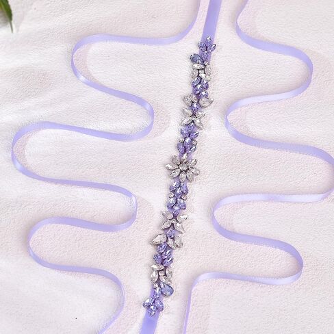 Purple Rhinestone Belt for Women, Bridal Wedding Sash with Crystal Flower, Sparkly Formal Dress Belt for Prom Evening Gown Bridesmaid, Adjustable Ribbon Waist Belt for in Saudi Arabia