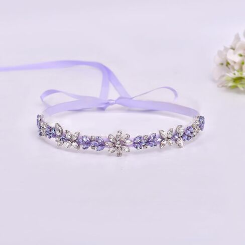 Purple Rhinestone Belt for Women, Bridal Wedding Sash with Crystal Flower, Sparkly Formal Dress Belt for Prom Evening Gown Bridesmaid, Adjustable Ribbon Waist Belt for in Saudi Arabia