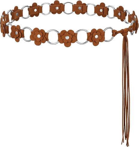 WHIPPY Women's Boho Braided Belt Western Cowgirl Flower Waist Belt for Dress Handwoven Tassel Rope Tie Braided Waistband in Kuwait