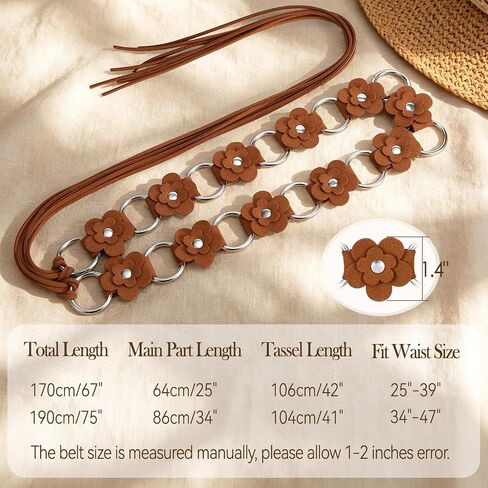 WHIPPY Women's Boho Braided Belt Western Cowgirl Flower Waist Belt for Dress Handwoven Tassel Rope Tie Braided Waistband in Kuwait
