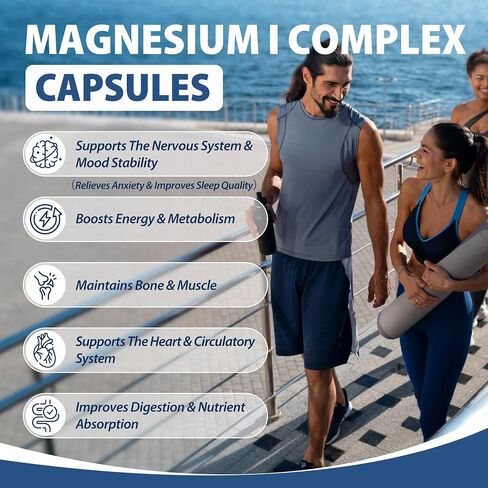 Magnesium Complex Supplement 1000mg with 8 Elemental, Magnesium Glycinate, Citrate, Malate, Taurate, Supports Relaxation, Bone Strength & Muscle Function - 120 Capsules in Kuwait