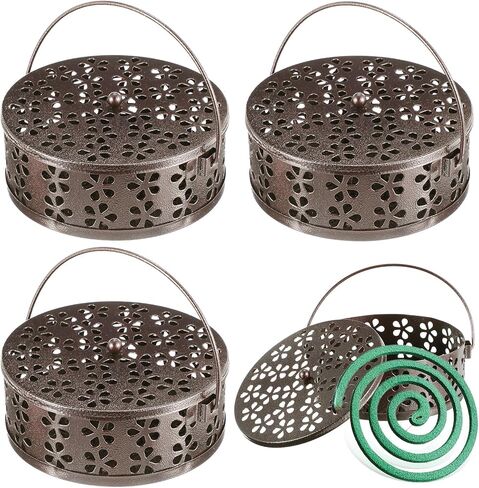 4Pcs Portable Mosquito Coil Holder, Coil Incense Holder with Handle Round Heat-Resistant Mosquito Incense Burner for Indoor Outdoor Hanging Camping Patio (Bronze) in Kuwait