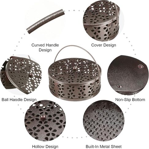 4Pcs Portable Mosquito Coil Holder, Coil Incense Holder with Handle Round Heat-Resistant Mosquito Incense Burner for Indoor Outdoor Hanging Camping Patio (Bronze) in Kuwait