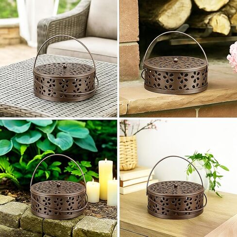 4Pcs Portable Mosquito Coil Holder, Coil Incense Holder with Handle Round Heat-Resistant Mosquito Incense Burner for Indoor Outdoor Hanging Camping Patio (Bronze) in Kuwait