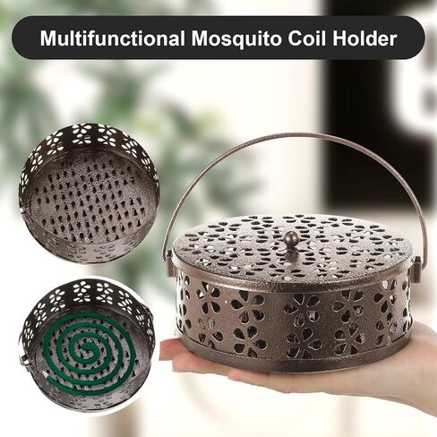 4Pcs Portable Mosquito Coil Holder, Coil Incense Holder with Handle Round Heat-Resistant Mosquito Incense Burner for Indoor Outdoor Hanging Camping Patio (Bronze) in Kuwait