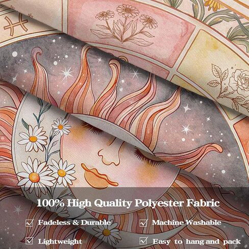 Gruaoihy Sun Moon Daisy Tapestry, Pink Boho Twelve Zodiac Aesthetic Floral Wall Art, Hippie Celestial Sunflower Decor for Bedroom Living Room Home, 60×80 inches in Kuwait