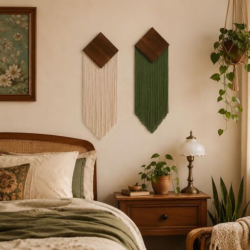 Artilady Macrame Wall Hanging, Geometric Tapestry for Bedroom Boho Decor | Large Minimalist Hanging Oranament, Farmhouse Natural Cotton Tassel, Rustic Mordern Living Room Art Decor, Easy to Hang in Saudi Arabia
