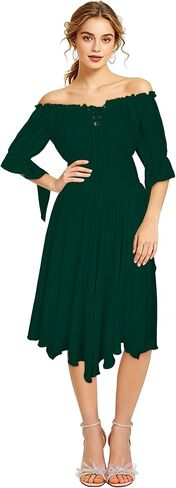 Women's Renaissance Dress Off Shoulder Fairy Dresses Bell Sleeve Medieval Pirate Costume in Saudi Arabia