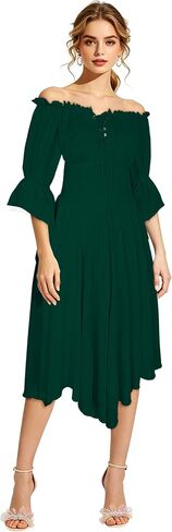 Women's Renaissance Dress Off Shoulder Fairy Dresses Bell Sleeve Medieval Pirate Costume in Saudi Arabia