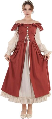 Nuoqi Renaissance Costume Women Medieval Peasant Dress Short Sleeve Chemise with Corset Overdress in Kuwait