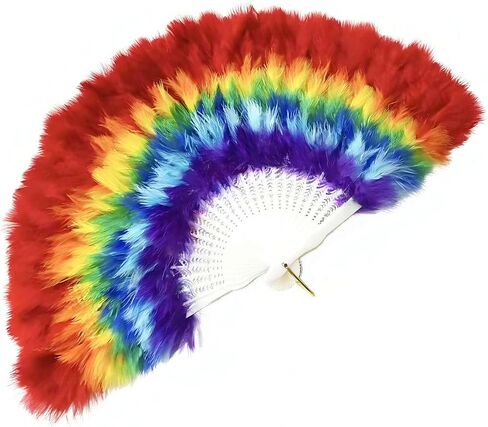 Rainbow Fan, Folding Hand Feather Fans Folding Rave Handheld Fans for Pride Day Parade, Party Performance, Dance, Festival Decorations in Saudi Arabia