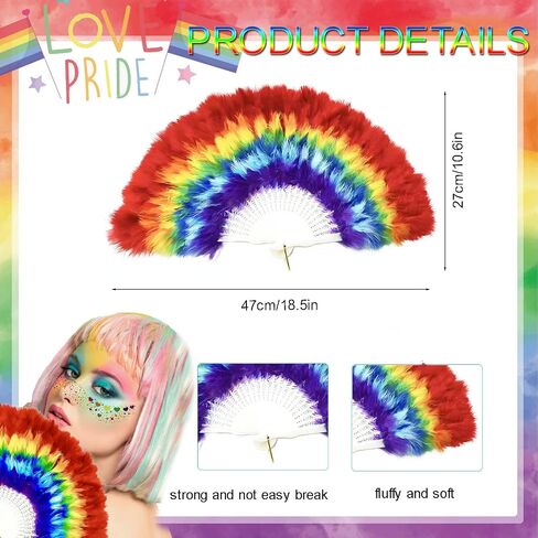 Rainbow Fan, Folding Hand Feather Fans Folding Rave Handheld Fans for Pride Day Parade, Party Performance, Dance, Festival Decorations in Saudi Arabia