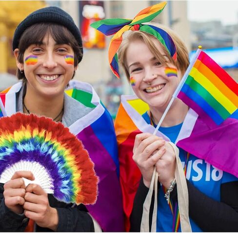 Rainbow Fan, Folding Hand Feather Fans Folding Rave Handheld Fans for Pride Day Parade, Party Performance, Dance, Festival Decorations in Saudi Arabia