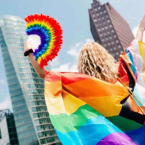 Rainbow Fan, Folding Hand Feather Fans Folding Rave Handheld Fans for Pride Day Parade, Party Performance, Dance, Festival Decorations in Saudi Arabia