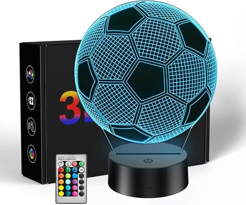 Soccer Gifts for Teens Boys Girls, Soccer Stuff 3D Illusion Lamp Night Light Boys Room Decor, 16 Colors Change 6-8-12 Year Old Boy Sports Fan Birthday Christmas Easter Gifts in Kuwait